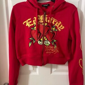 Ed Hardy Red Crop Jacket with Yellow and Green Accents